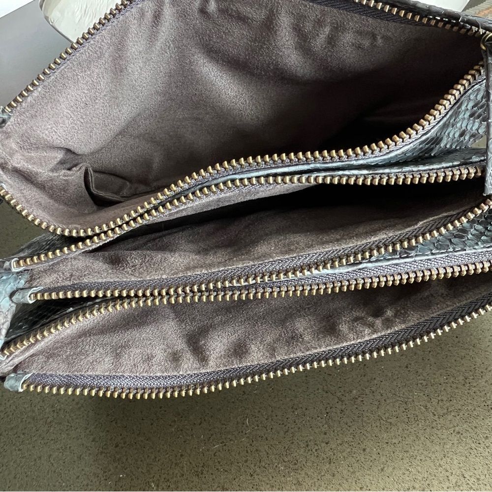 Gray Black Snakeskin python Leather Three-Compart… - image 7